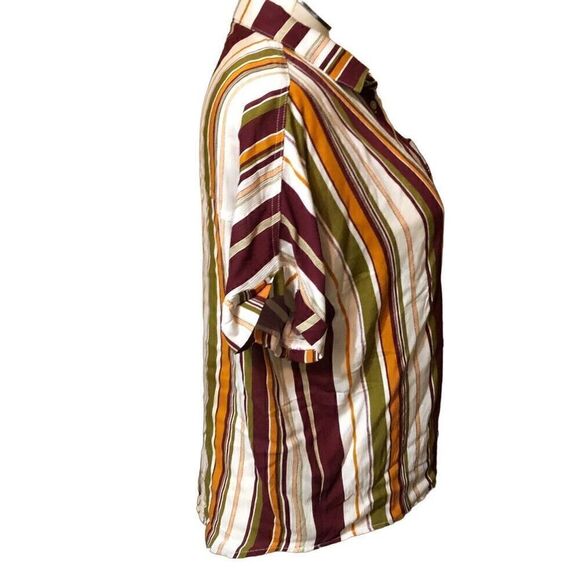 Polagram Blouse Womens M Striped Camp Shirt Explore Traveler Hostel - Picture 3 of 6